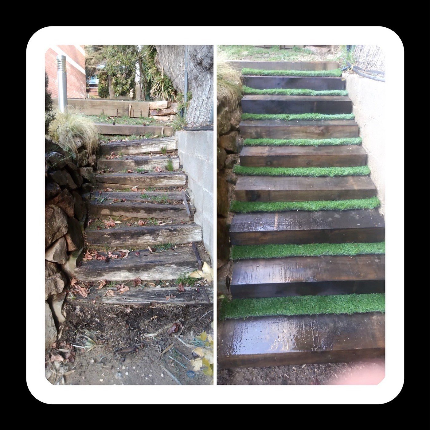 Escala de jardí abans i després de renovar-la
